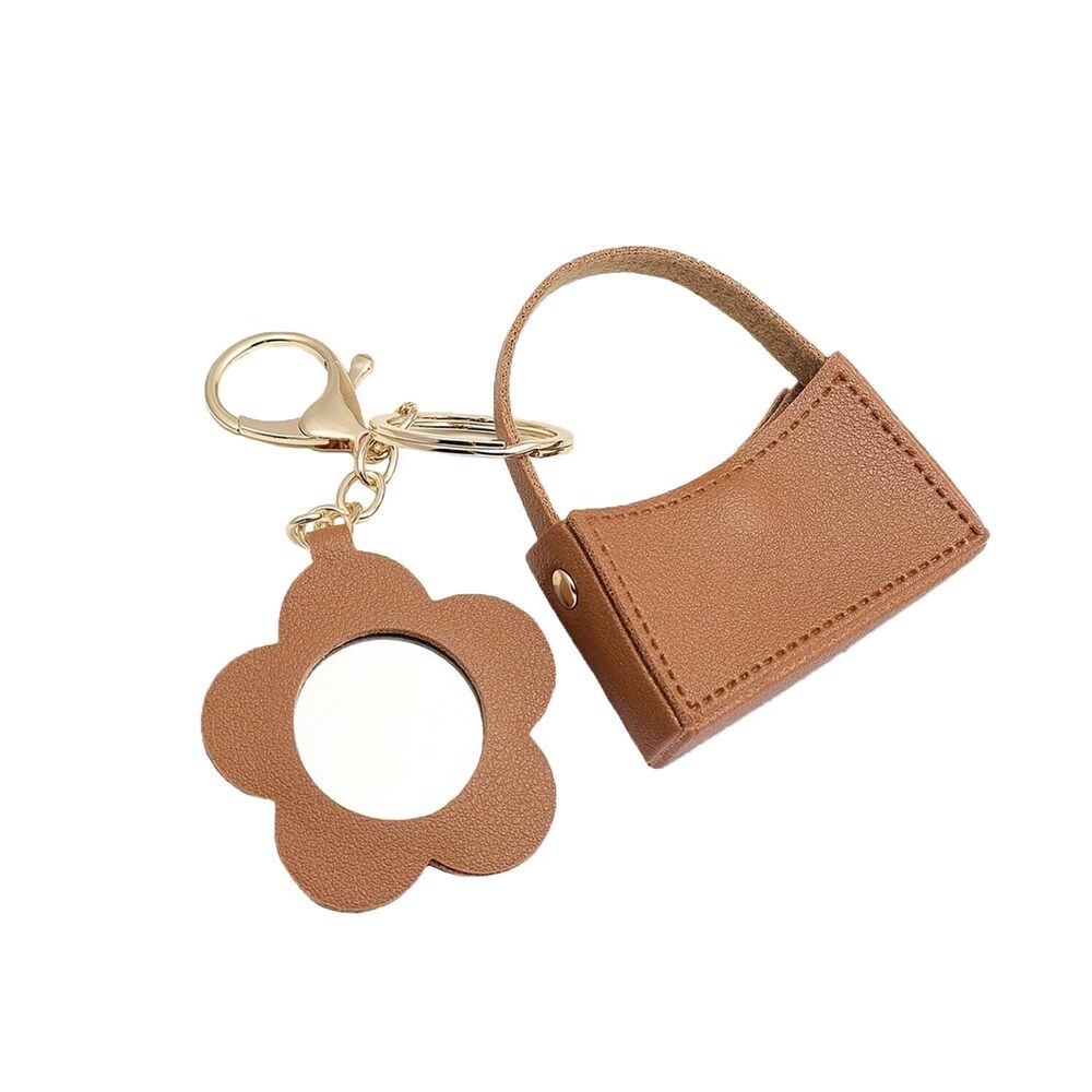 2217 Leather Keychain Leather Bag Charm with Mirror, Mirror Keychain